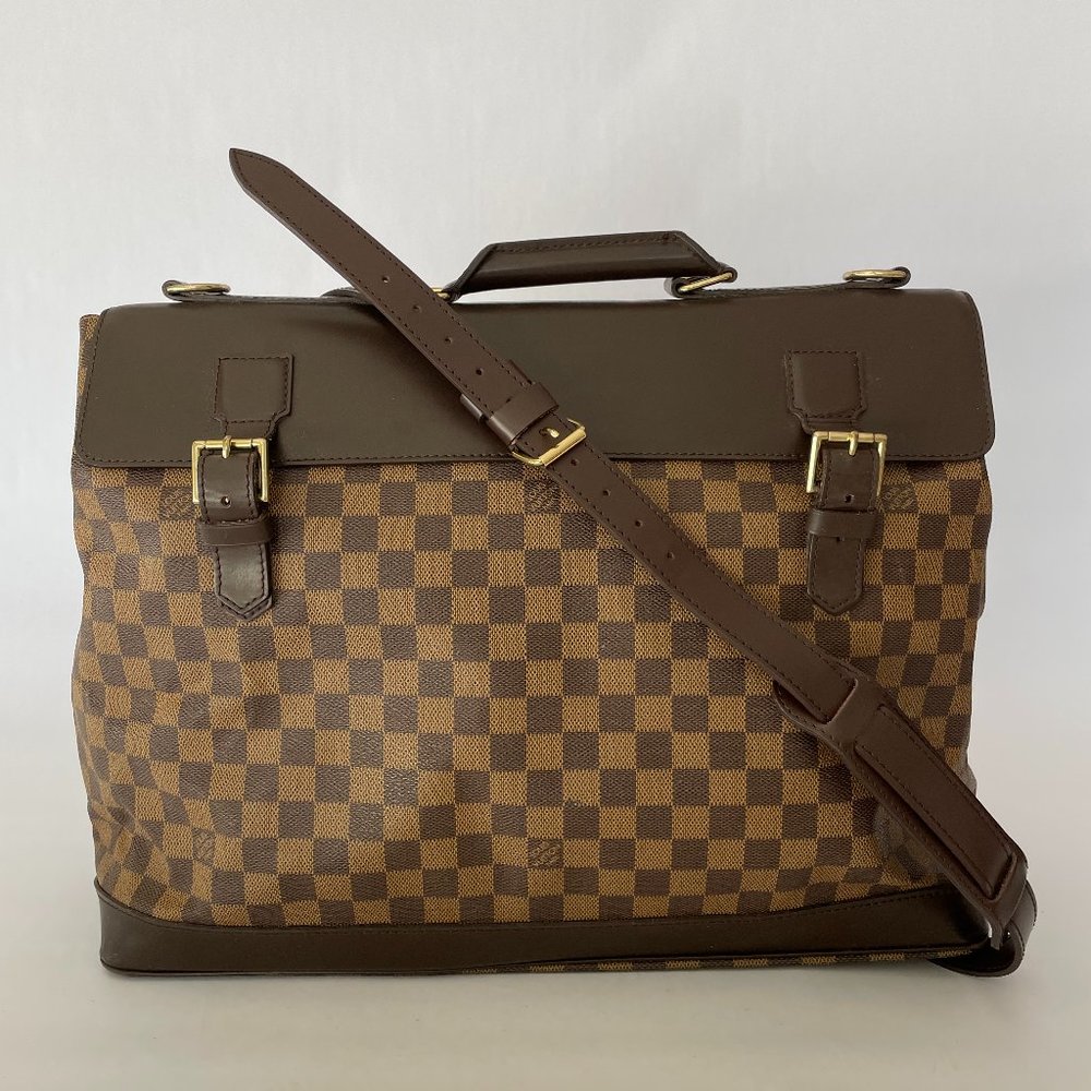 Louis Vuitton Brown Checkered Travel Bag with Leather Accents